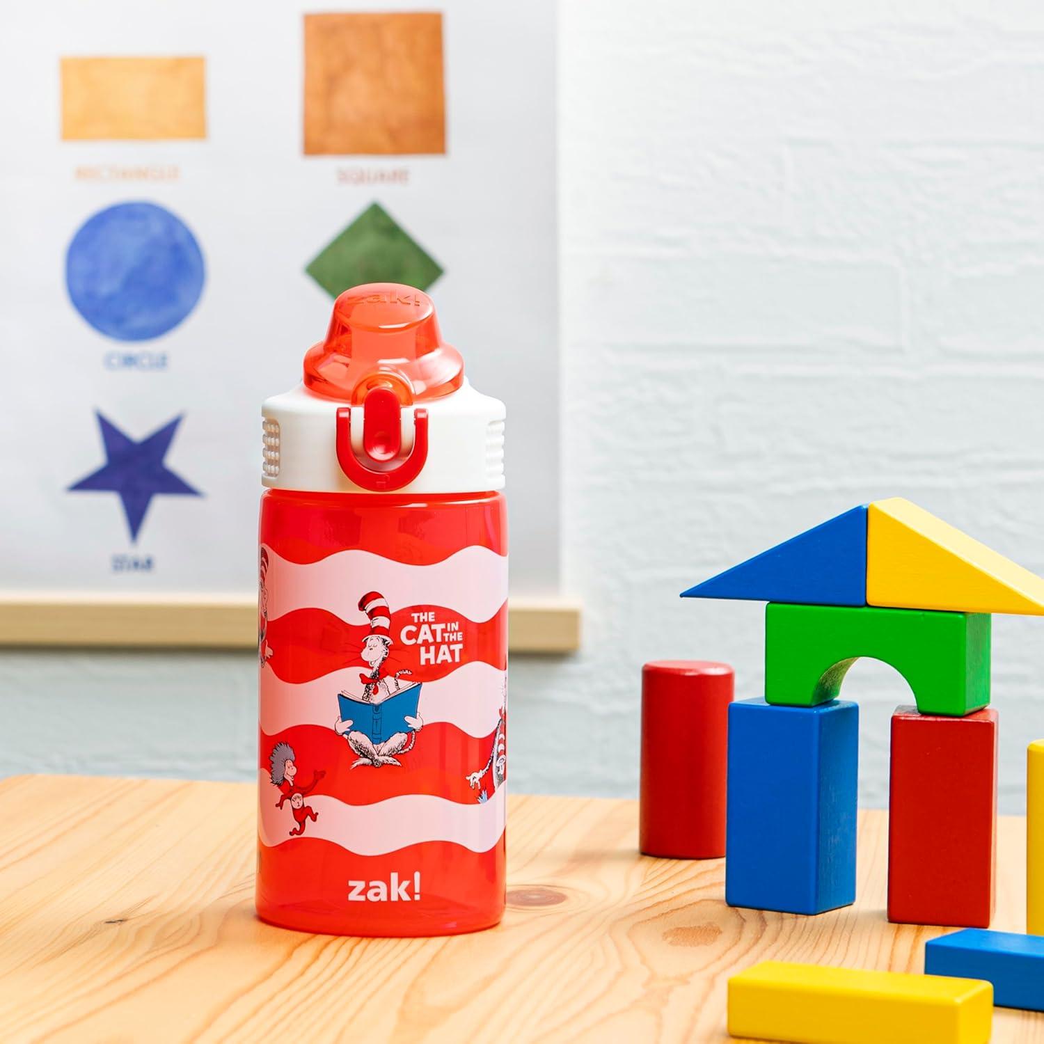 imageZak Designs Bluey Sage Kids Water Bottle For School or Travel 16oz Durable Plastic Water Bottle With Straw Handle and LeakProof PopUp Spout Cover Bluey amp BingoDr Seuss The Cat in the Hat