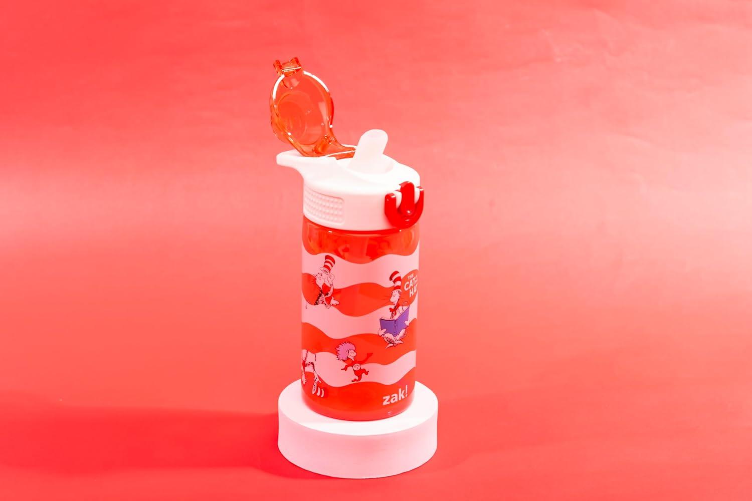 imageZak Designs Bluey Sage Kids Water Bottle For School or Travel 16oz Durable Plastic Water Bottle With Straw Handle and LeakProof PopUp Spout Cover Bluey amp BingoDr Seuss The Cat in the Hat