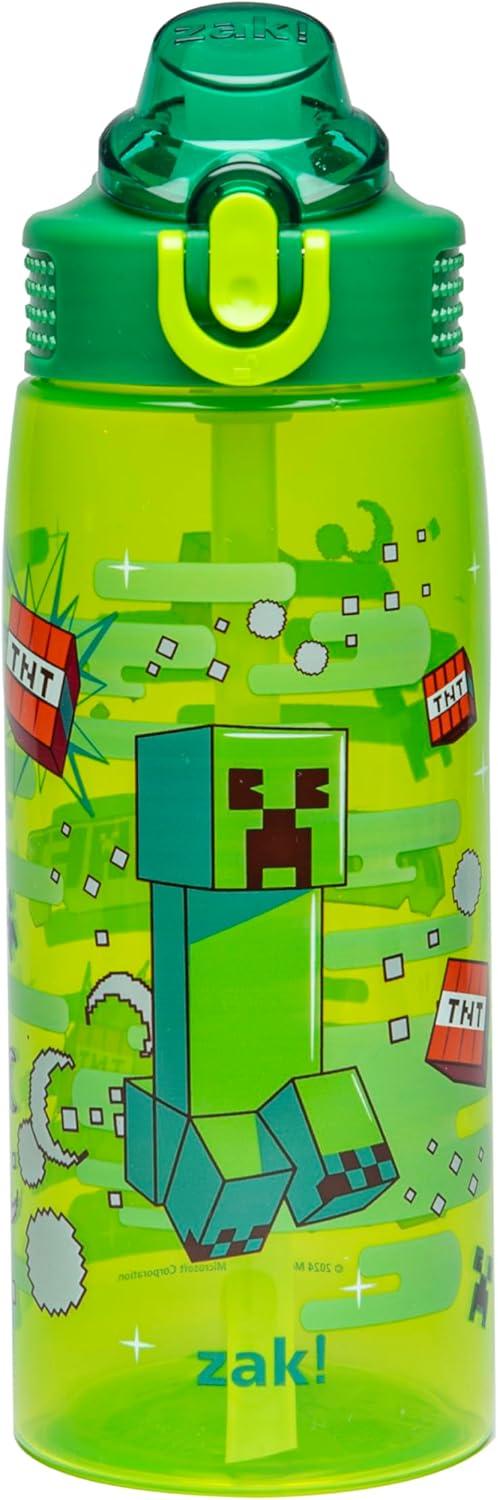 imageZak Designs Bluey Sage Kids Water Bottle For School or Travel 16oz Durable Plastic Water Bottle With Straw Handle and LeakProof PopUp Spout Cover Bluey amp BingoMinecraft Creeper