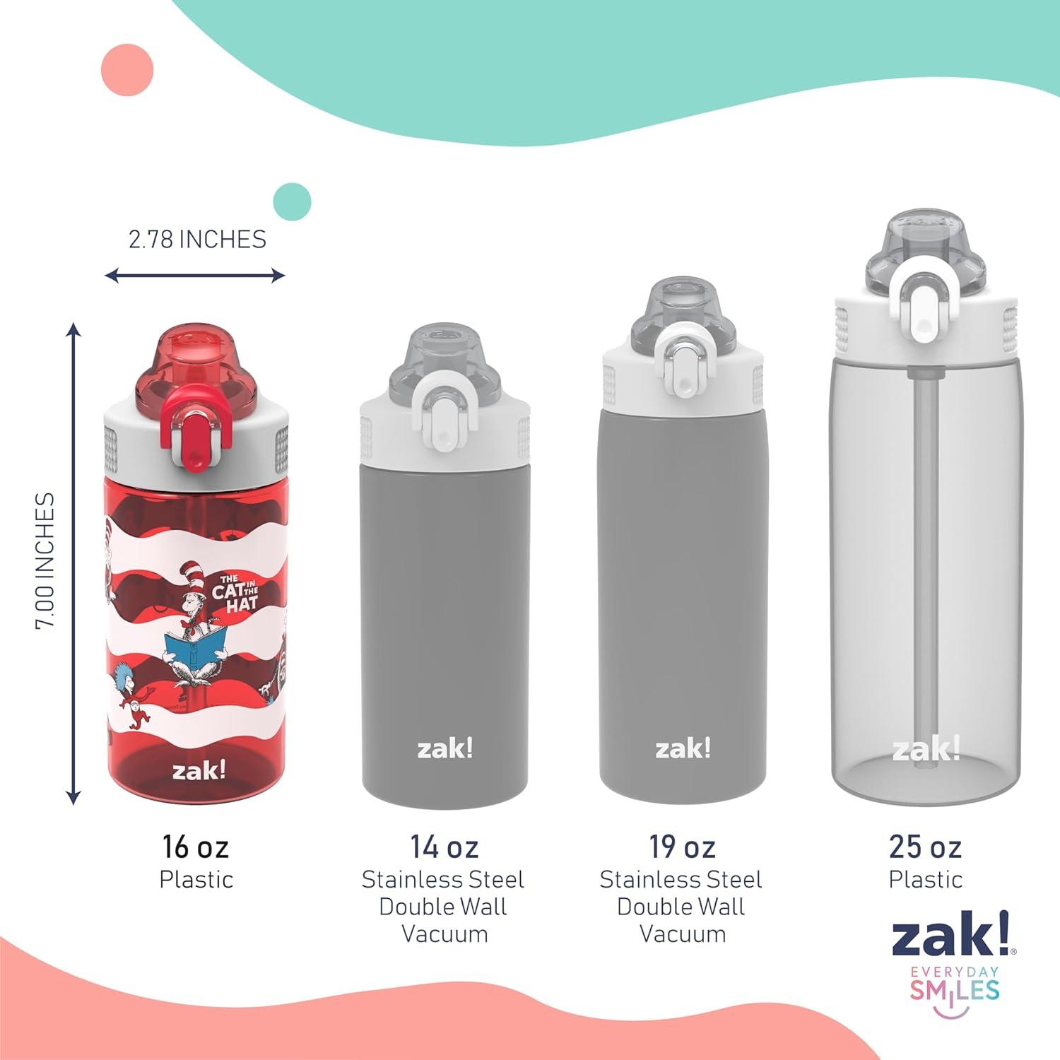 imageZak Designs Bluey Sage Kids Water Bottle For School or Travel 16oz Durable Plastic Water Bottle With Straw Handle and LeakProof PopUp Spout Cover Bluey amp BingoDr Seuss The Cat in the Hat