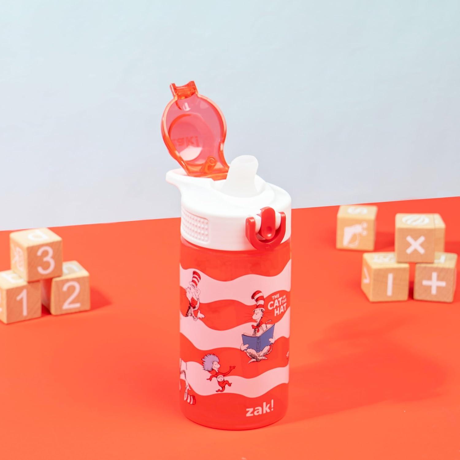 imageZak Designs Bluey Sage Kids Water Bottle For School or Travel 16oz Durable Plastic Water Bottle With Straw Handle and LeakProof PopUp Spout Cover Bluey amp BingoDr Seuss The Cat in the Hat