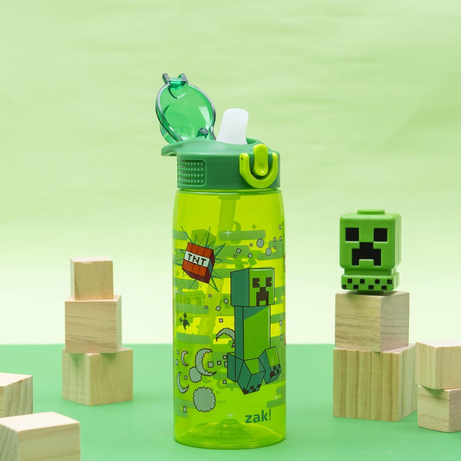 imageZak Designs Bluey Sage Kids Water Bottle For School or Travel 16oz Durable Plastic Water Bottle With Straw Handle and LeakProof PopUp Spout Cover Bluey amp BingoMinecraft Creeper