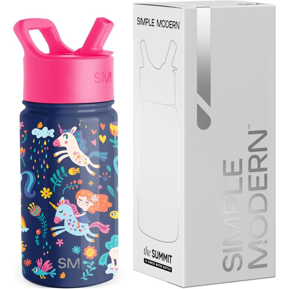 imageSimple Modern Kids Summit Water Bottle with Straw Lid Bluey 18oz Stainless Steel Cup Insulated Tumbler for Girls Boys School  Bluey SkyUnicorn Rainbows