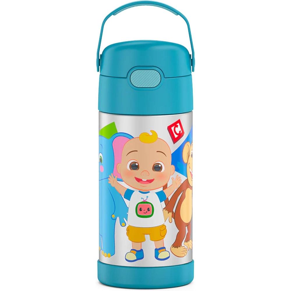 imageTHERMOS FUNTAINER Water Bottle with Straw  12 Ounce  Kids Stainless Steel Vacuum Insulated Water Bottle with Lid BlueyCocomelon