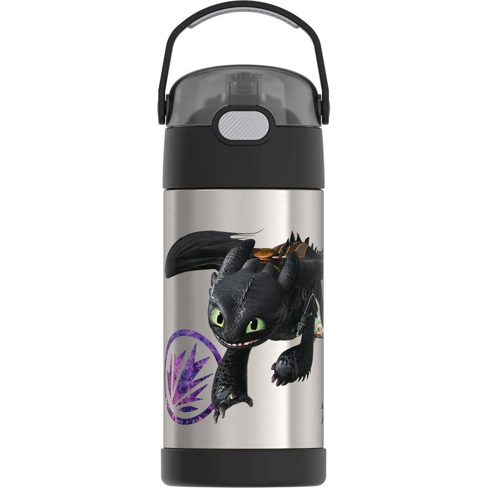 imageTHERMOS FUNTAINER Water Bottle with Straw  12 Ounce  Kids Stainless Steel Vacuum Insulated Water Bottle with Lid BlueyHow To Train Your Dragon
