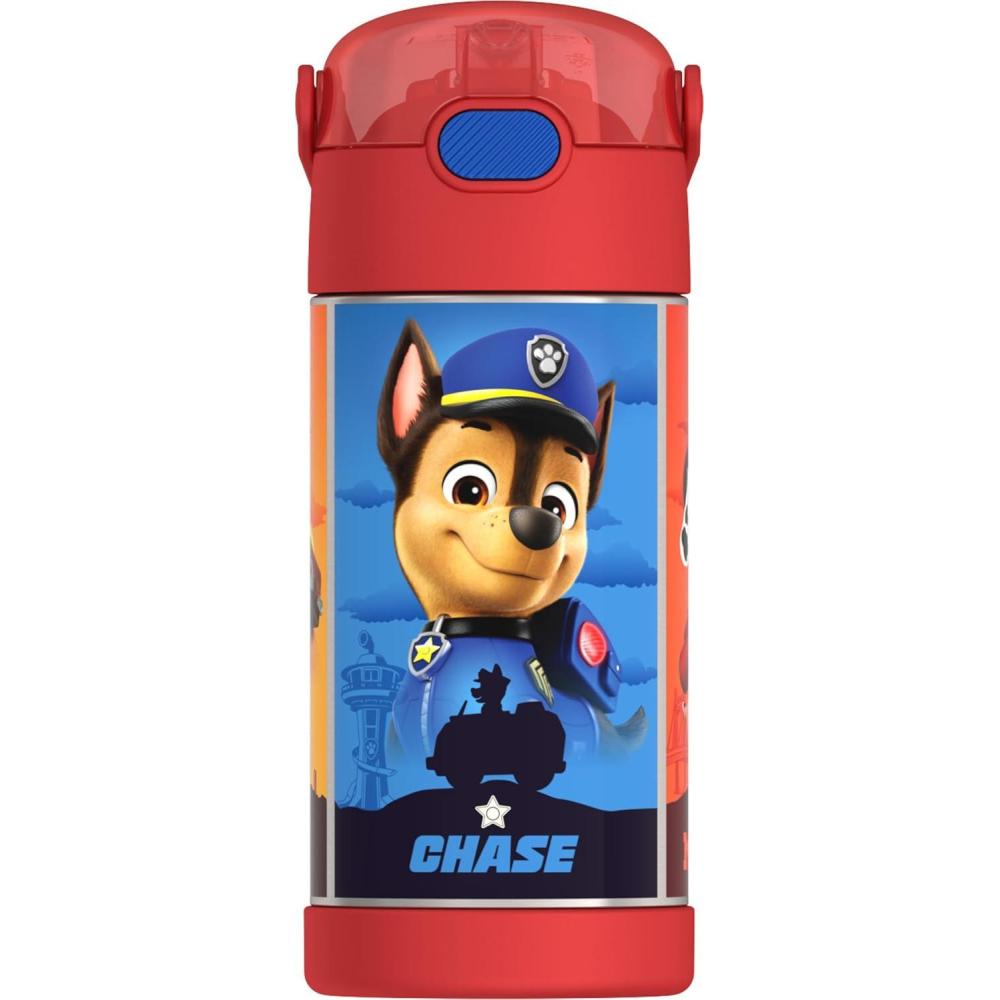 imageTHERMOS FUNTAINER Water Bottle with Straw 12 Ounce Kids Stainless Steel Vacuum Insulated Water Bottle with Lid BlueyPaw Patrol Boy