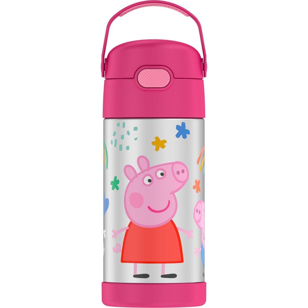 imageTHERMOS FUNTAINER Water Bottle with Straw 12 Ounce Kids Stainless Steel Vacuum Insulated Water Bottle with Lid BlueyPeppa Pig