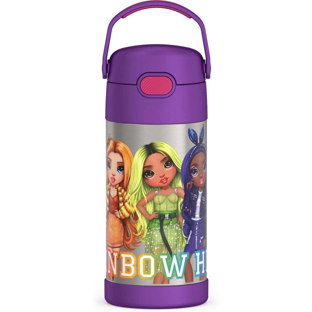 imageTHERMOS FUNTAINER Water Bottle with Straw  12 Ounce  Kids Stainless Steel Vacuum Insulated Water Bottle with Lid BlueyRainbow High