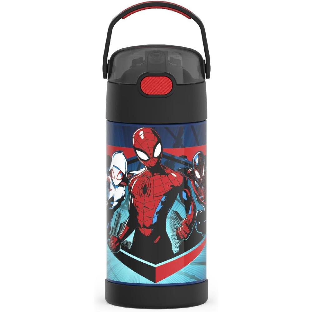 imageTHERMOS FUNTAINER Water Bottle with Straw  12 Ounce  Kids Stainless Steel Vacuum Insulated Water Bottle with Lid BlueySpiderMan