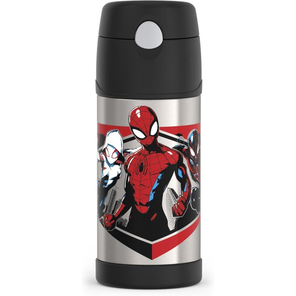 imageTHERMOS FUNTAINER Water Bottle with Straw 12 Ounce Kids Stainless Steel Vacuum Insulated Water Bottle with Lid BlueySpiderman