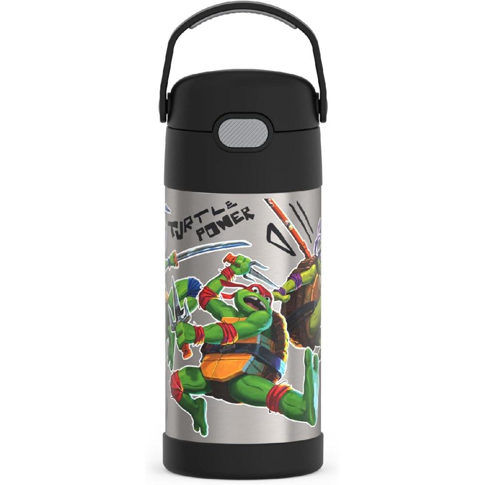 imageTHERMOS FUNTAINER Water Bottle with Straw  12 Ounce  Kids Stainless Steel Vacuum Insulated Water Bottle with Lid BlueyTeenage Mutant Ninja Turtles