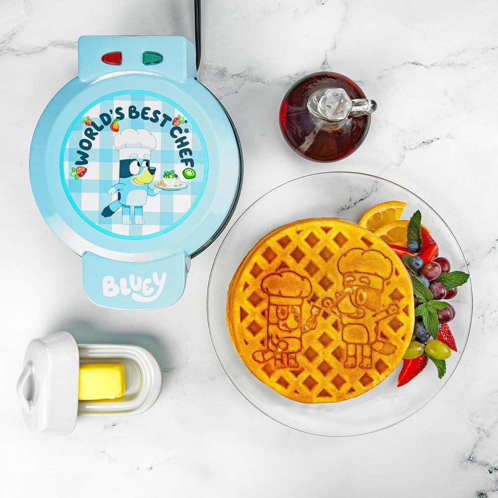 imageUncanny Brands Bluey Waffle Maker  NonStick Round Waffle Iron  Easy to Use and CleanBluey