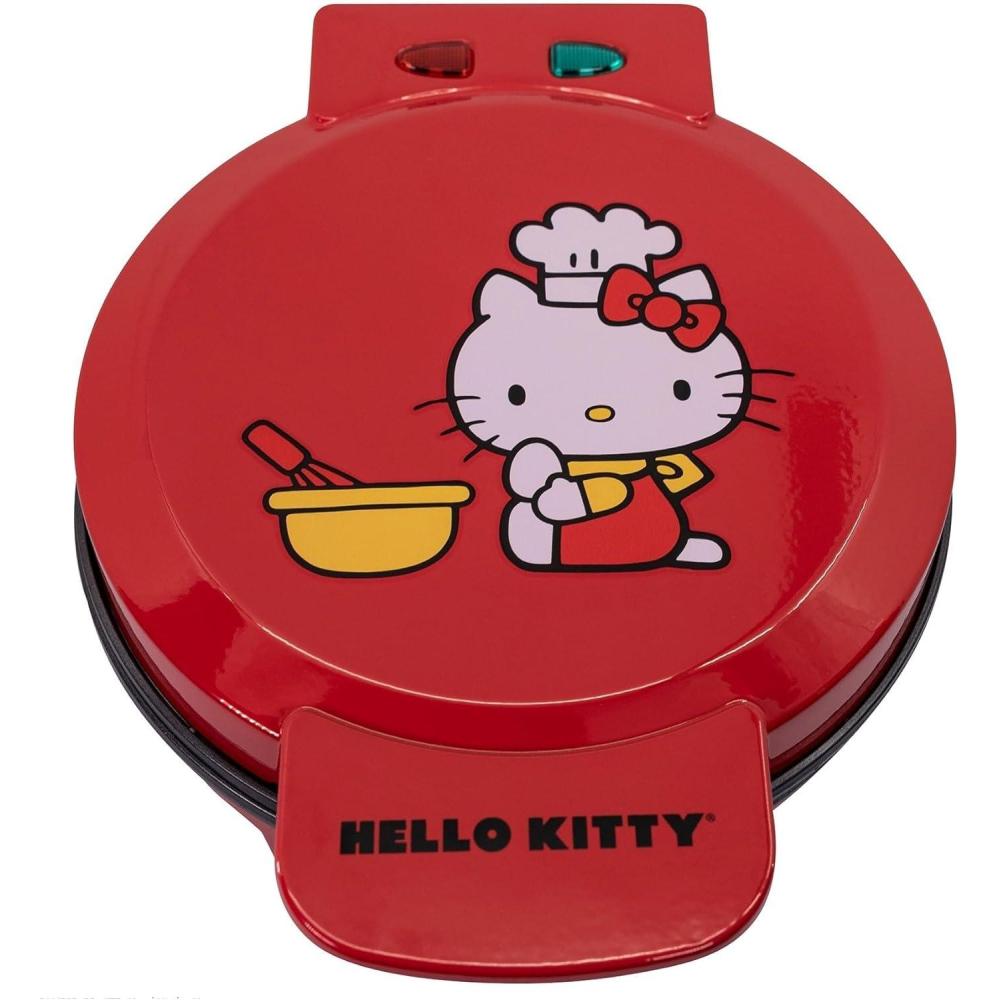 imageUncanny Brands Bluey Waffle Maker  NonStick Round Waffle Iron  Easy to Use and CleanHello Kitty Red