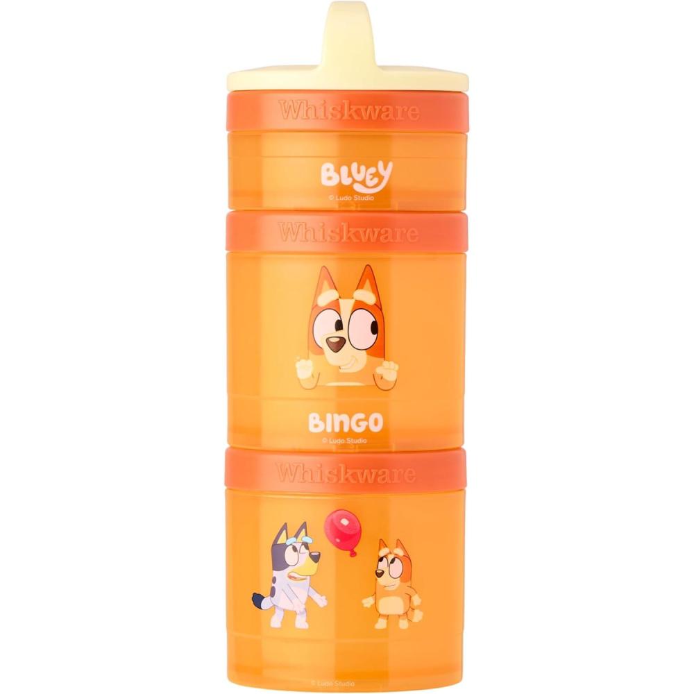 imageWhiskware Bluey Stackable Snack Containers for Kids and Toddlers 3 Stackable Snack Cups for School and Travel Bluey and Bingo HoorayPack of 1CreamOrangeOrange
