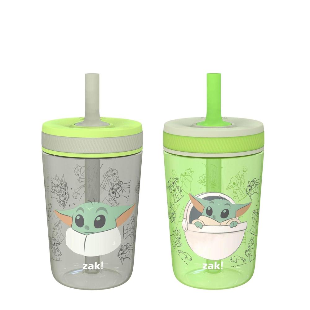 imageZak Designs 15oz Bluey Kelso Tumbler Set LeakProof ScrewOn Lid with Straw Made of Durable Plastic and Silicone Perfect Bundle for Kids 2 Count Pack of 1Baby Yoda Grogu