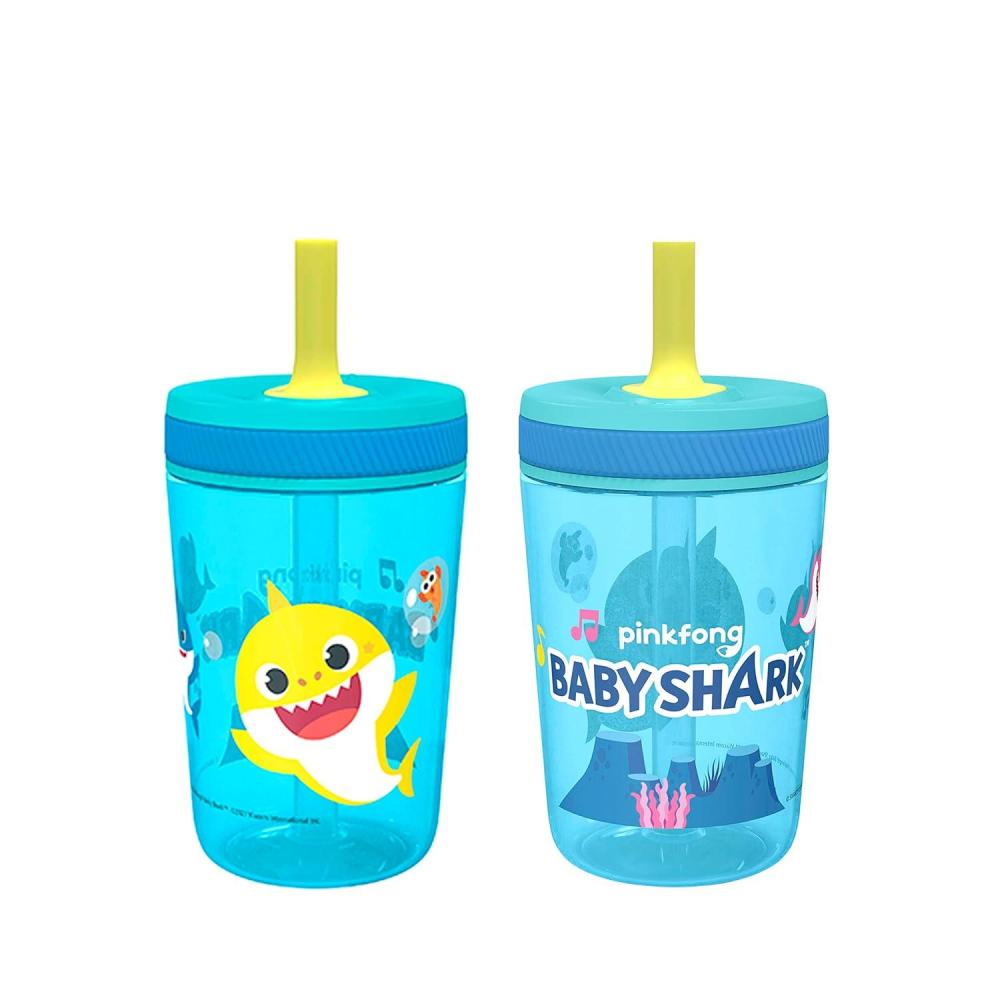 imageZak Designs 15oz Bluey Kelso Tumbler Set LeakProof ScrewOn Lid with Straw Made of Durable Plastic and Silicone Perfect Bundle for Kids 2 Count Pack of 1Baby Shark