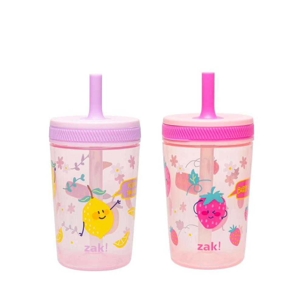 imageZak Designs 15oz Bluey Kelso Tumbler Set LeakProof ScrewOn Lid with Straw Made of Durable Plastic and Silicone Perfect Bundle for Kids 2 Count Pack of 1Sweet Berry Lemon Zest
