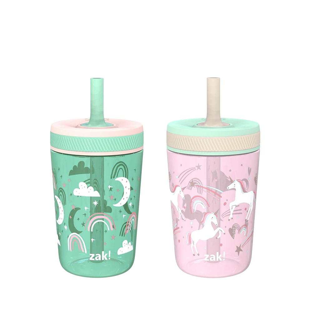 imageZak Designs 15oz Bluey Kelso Tumbler Set LeakProof ScrewOn Lid with Straw Made of Durable Plastic and Silicone Perfect Bundle for Kids 2 Count Pack of 1Fanciful Unicorn  Happy Skies