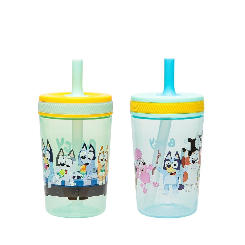 imageZak Designs 15oz Bluey Kelso Tumbler Set LeakProof ScrewOn Lid with Straw Made of Durable Plastic and Silicone Perfect Bundle for Kids 2 Count Pack of 1Bluey  Friends