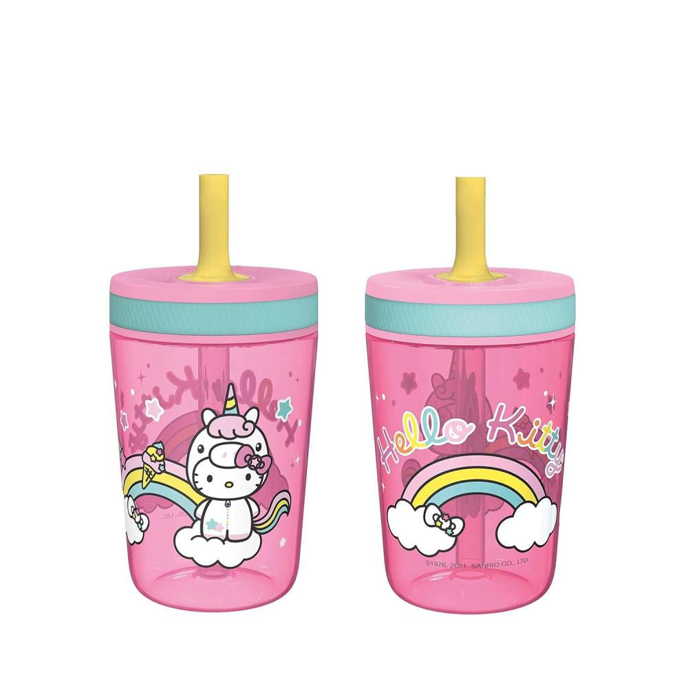 imageZak Designs 15oz Bluey Kelso Tumbler Set LeakProof ScrewOn Lid with Straw Made of Durable Plastic and Silicone Perfect Bundle for Kids 2 Count Pack of 1Hello Kitty