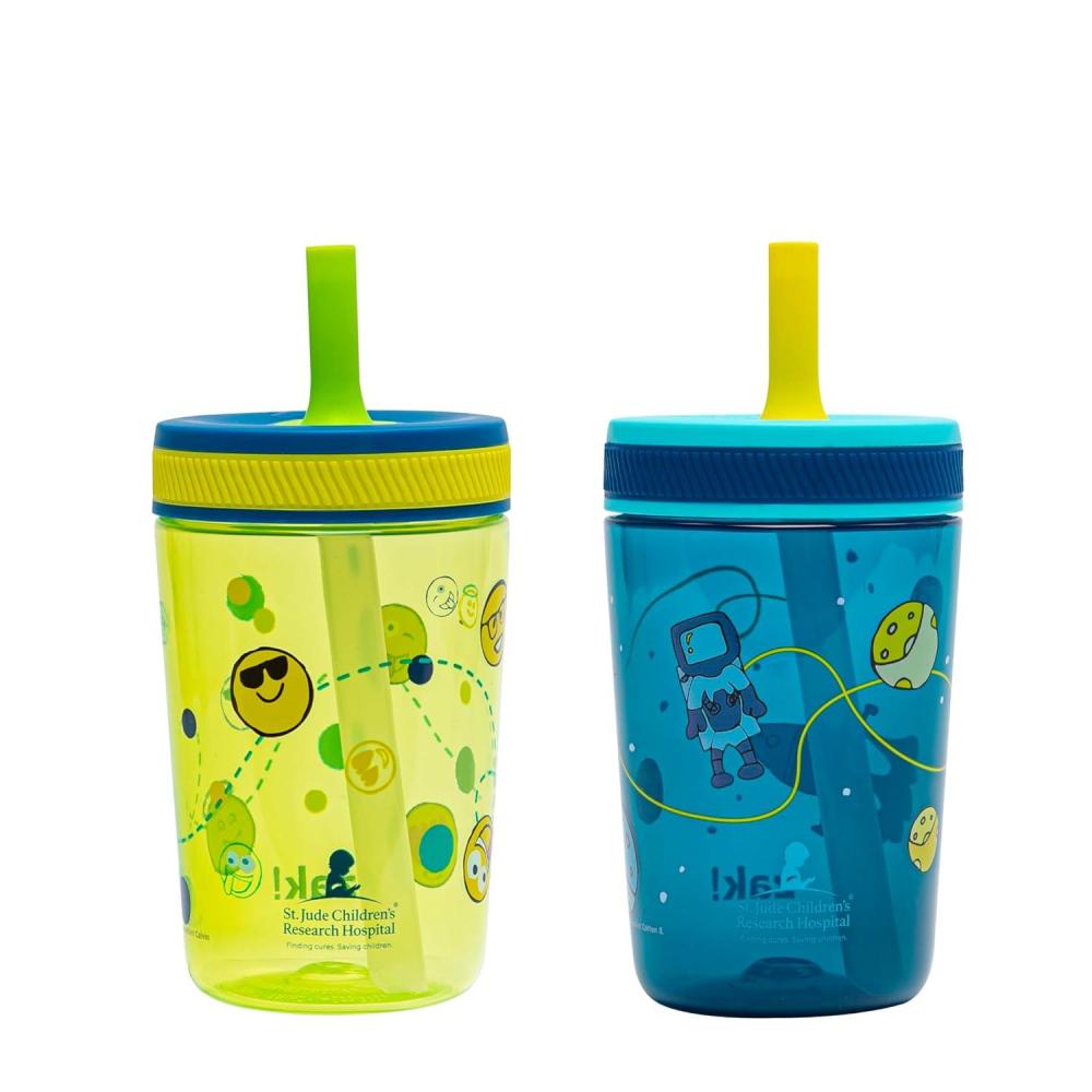 imageZak Designs 15oz Bluey Kelso Tumbler Set LeakProof ScrewOn Lid with Straw Made of Durable Plastic and Silicone Perfect Bundle for Kids 2 Count Pack of 1St Jude Space and Smiles
