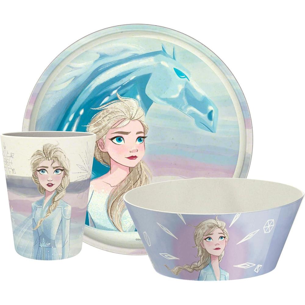 imageZak Designs Bluey Kids Dinnerware Set 3 Pieces Durable and Sustainable Melamine Bamboo Plate Bowl and Tumbler are Perfect For Dinner Time With Family Bluey Bingo Bandit ChilliFrozen 2 Anna  Elsa  Olaf