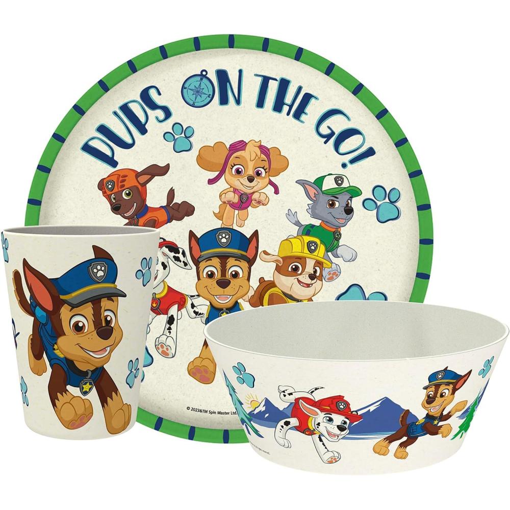 imageZak Designs Bluey Kids Dinnerware Set 3 Pieces Durable and Sustainable Melamine Bamboo Plate Bowl and Tumbler are Perfect For Dinner Time With Family Bluey Bingo Bandit ChilliPAW Patrol Chase  Marshall  Skye
