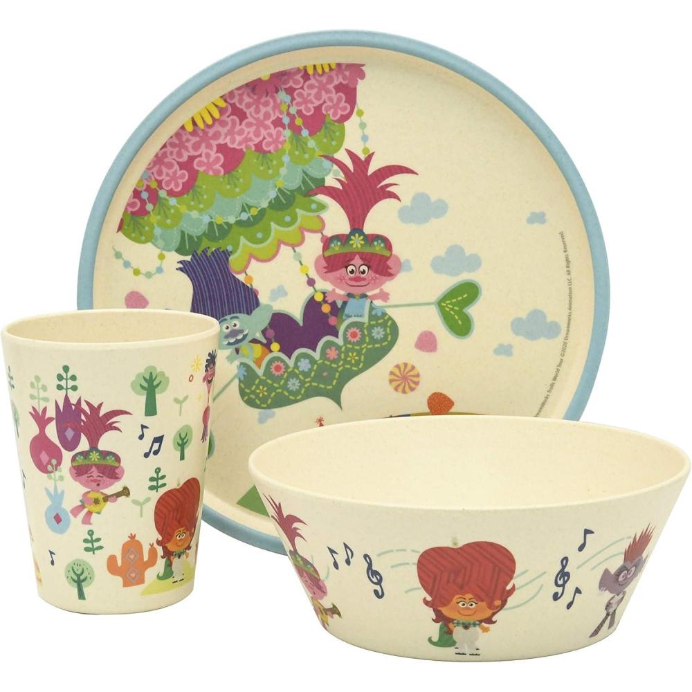 imageZak Designs Bluey Kids Dinnerware Set 3 Pieces Durable and Sustainable Melamine Bamboo Plate Bowl and Tumbler are Perfect For Dinner Time With Family Bluey Bingo Bandit ChilliDreamWorks Trolls World Tour