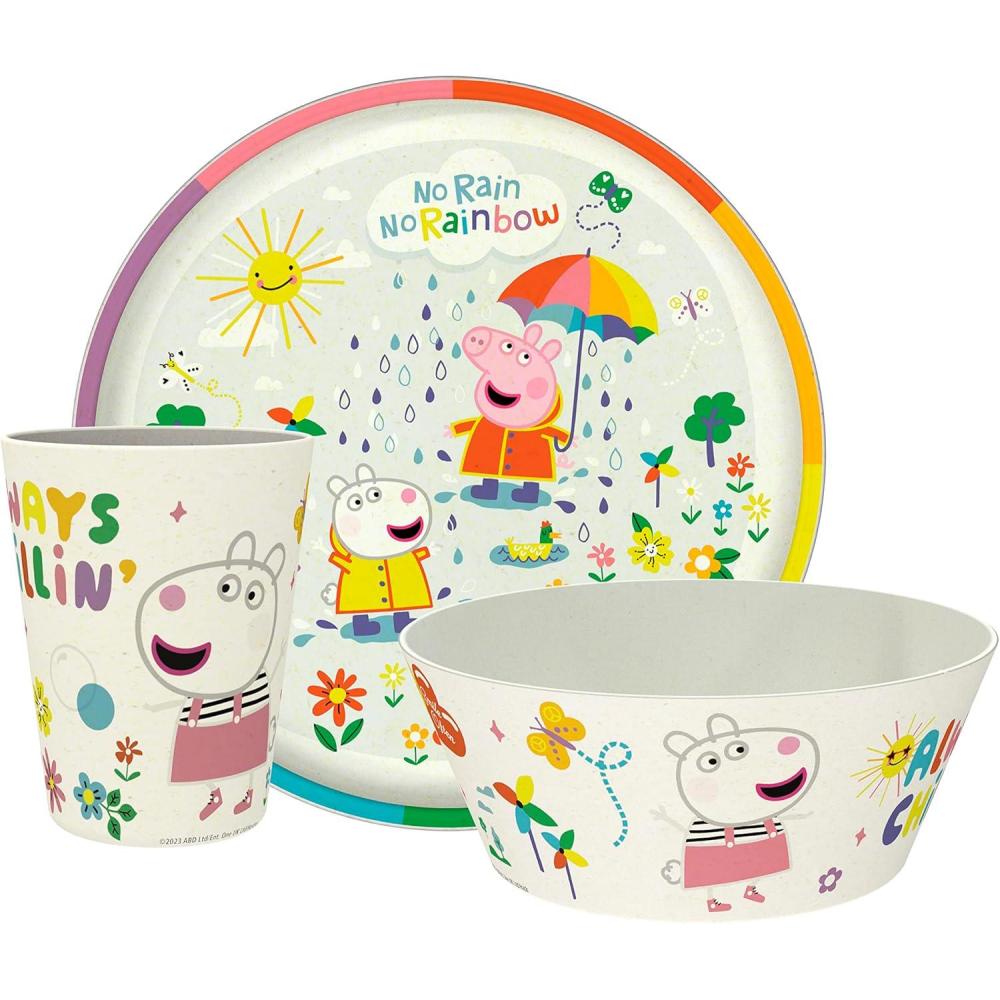 imageZak Designs Bluey Kids Dinnerware Set 3 Pieces Durable and Sustainable Melamine Bamboo Plate Bowl and Tumbler are Perfect For Dinner Time With Family Bluey Bingo Bandit ChilliPeppa Pig