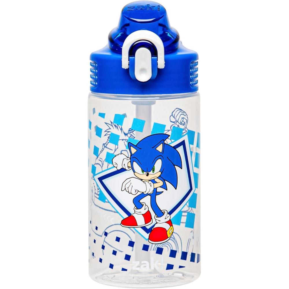 imageZak Designs Bluey Sage Kids Water Bottle For School or Travel 16oz Durable Plastic Water Bottle With Straw Handle and LeakProof PopUp Spout Cover Bluey amp BingoSonic the Hedgehog Sonic  Eggman