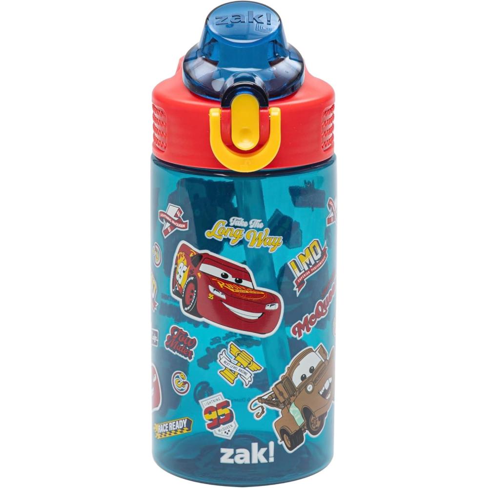 imageZak Designs Bluey Sage Kids Water Bottle For School or Travel 16oz Durable Plastic Water Bottle With Straw Handle and LeakProof PopUp Spout Cover Bluey amp BingoCars Lightning McQueen  Mater