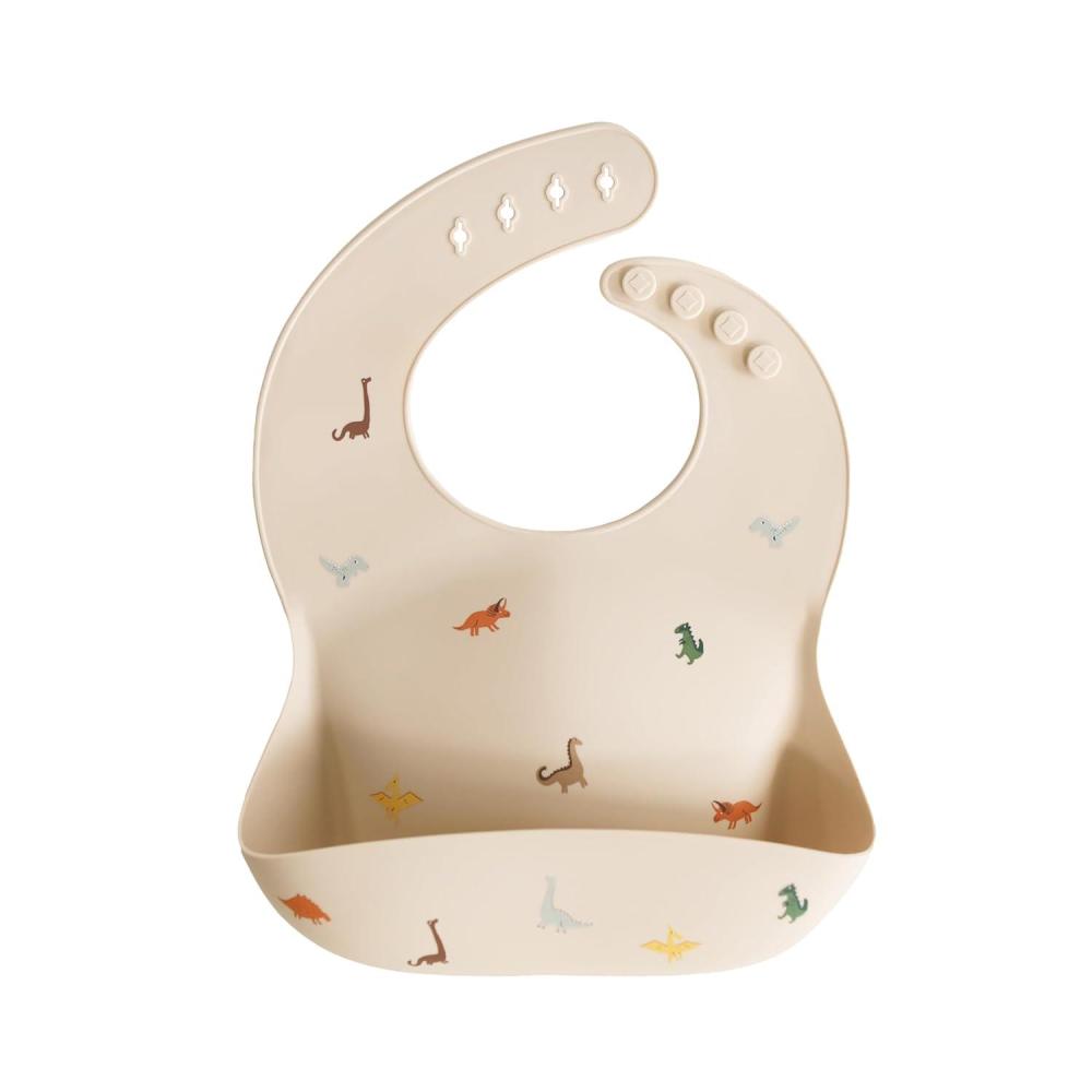 imagemushie x Bluey Silicone Baby Bib  Adjustable Fit Waterproof Bibs Bluey IvoryDinosaurs