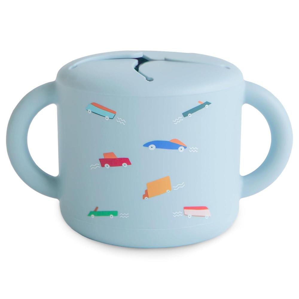 imagemushie x Bluey Silicone Snack Cup  Spill Proof Food Container for Toddler and Baby Bluey SageRetro Cars