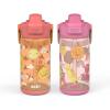 Zak Designs Fruit Kid Water Bottle 2-Pack Set for Travel or At Home, 16oz Plastic is Durable and Leak-Proof with Silicone Spout, Cover, Carry Handle, Protective Base (Happy Skies, Happy Fruit)