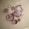 mushie x Bluey Silicone Baby Bib | Adjustable Fit Waterproof Bibs (Bluey Ivory)(Pale Mauve)