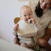 mushie x Bluey Silicone Baby Bib | Adjustable Fit Waterproof Bibs (Bluey Ivory)(Pretzel)