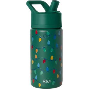 Simple Modern Kids Summit | Christmas Water Bottle with Straw Lid | Bluey 18oz Stainless Steel Cup Insulated Tumbler for Toddlers, School | Holiday Gifts for Girls Boys | Bluey Holly Jolly(Vintage Lights on Green)