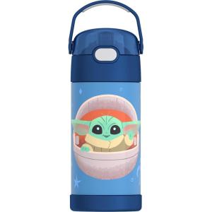 THERMOS FUNTAINER Water Bottle with Straw – 12 Ounce – Kids Stainless Steel Vacuum Insulated Water Bottle with Lid, Bluey(Mandalorian The Child)