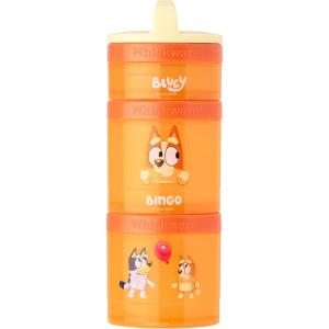 Whiskware Bluey Stackable Snack Containers for Babies, Toddlers, and Kids, 3 Stackable Snack Cups for School and Travel, Cupholder Friendly, Bluey, Chloe, Bingo, and Lila, Best Buddies!(Cream/Orange/Orange)
