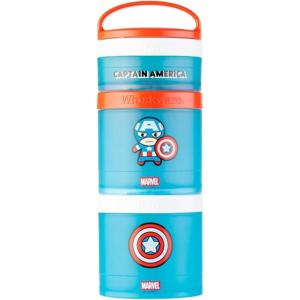 Whiskware Bluey Stackable Snack Containers for Babies, Toddlers, and Kids, 3 Stackable Snack Cups for School and Travel, Cupholder Friendly, Bluey, Chloe, Bingo, and Lila, Best Buddies!(Captain America)