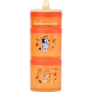 Whiskware Bluey Stackable Snack Containers for Babies, Toddlers, and Kids, 3 Stackable Snack Cups for School and Travel, Cupholder Friendly, Bluey, Chloe, Bingo, and Lila, Best Buddies!(Hooray Snacks!)