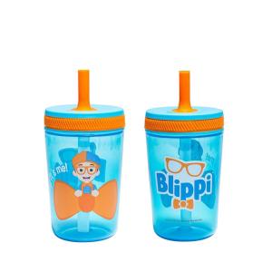 Zak Designs 15oz Bluey Kelso Tumbler Set, Leak-Proof Screw-On Lid with Straw Made of Durable Plastic and Silicone, Perfect Bundle for Kids, 2 Count (Pack of 1)(Blippi)