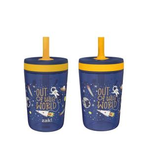 Zak Designs 15oz Bluey Kelso Tumbler Set, Leak-Proof Screw-On Lid with Straw Made of Durable Plastic and Silicone, Perfect Bundle for Kids, 2 Count (Pack of 1)(Space)