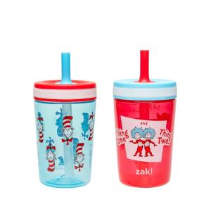 Zak Designs 15oz Bluey Kelso Tumbler Set, Leak-Proof Screw-On Lid with Straw Made of Durable Plastic and Silicone, Perfect Bundle for Kids, 2 Count (Pack of 1)(Dr. Seuss (The Cat in the Hat))