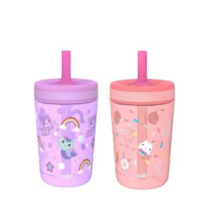 Zak Designs 15oz Bluey Kelso Tumbler Set, Leak-Proof Screw-On Lid with Straw Made of Durable Plastic and Silicone, Perfect Bundle for Kids, 2 Count (Pack of 1)(Gabby’s Dollhouse Cakey Cat)