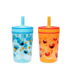 Zak Designs 15oz Bluey Kelso Tumbler Set, Leak-Proof Screw-On Lid with Straw Made of Durable Plastic and Silicone, Perfect Bundle for Kids, 2 Count (Pack of 1)(Elmo and Cookie Monster (Sesame Street))