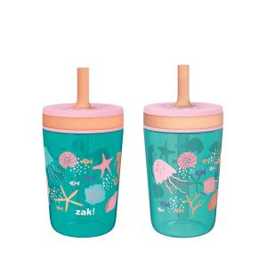 Zak Designs 15oz Bluey Kelso Tumbler Set, Leak-Proof Screw-On Lid with Straw Made of Durable Plastic and Silicone, Perfect Bundle for Kids, 2 Count (Pack of 1)(Shells)