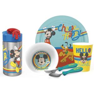 Zak Designs Bluey Kids Dinnerware Gift Set Includes Plate, Bowl, Tumbler, Water Bottle, and Utensil Tableware, Made of Durable Material and Perfect for Kids (6 Piece Gift Set, BPA-Free)(Mickey Mouse Rainbow – 6pcs)