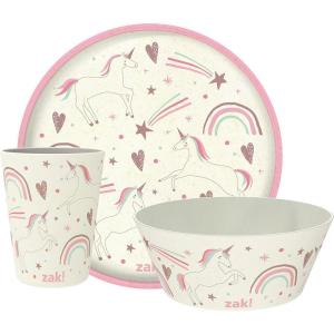 Zak Designs Bluey Kids Dinnerware Set 3 Pieces, Durable and Sustainable Melamine Bamboo Plate, Bowl, and Tumbler are Perfect For Dinner Time With Family (Bluey, Bingo, Bandit, Chilli)(Fanciful Unicorn)