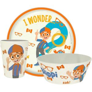 Zak Designs Bluey Kids Dinnerware Set 3 Pieces, Durable and Sustainable Melamine Bamboo Plate, Bowl, and Tumbler are Perfect For Dinner Time With Family (Bluey, Bingo, Bandit, Chilli)(Blippi)